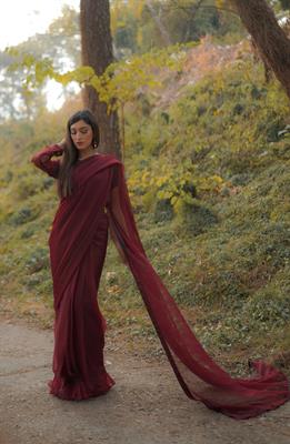 Maroon Shiffon saree