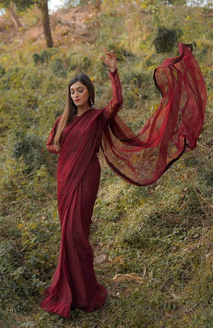 Maroon Shiffon saree